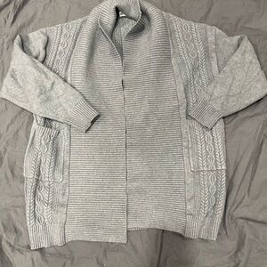 ZYIA Light Gray Ribbed & Cable Open-Front Cardigan